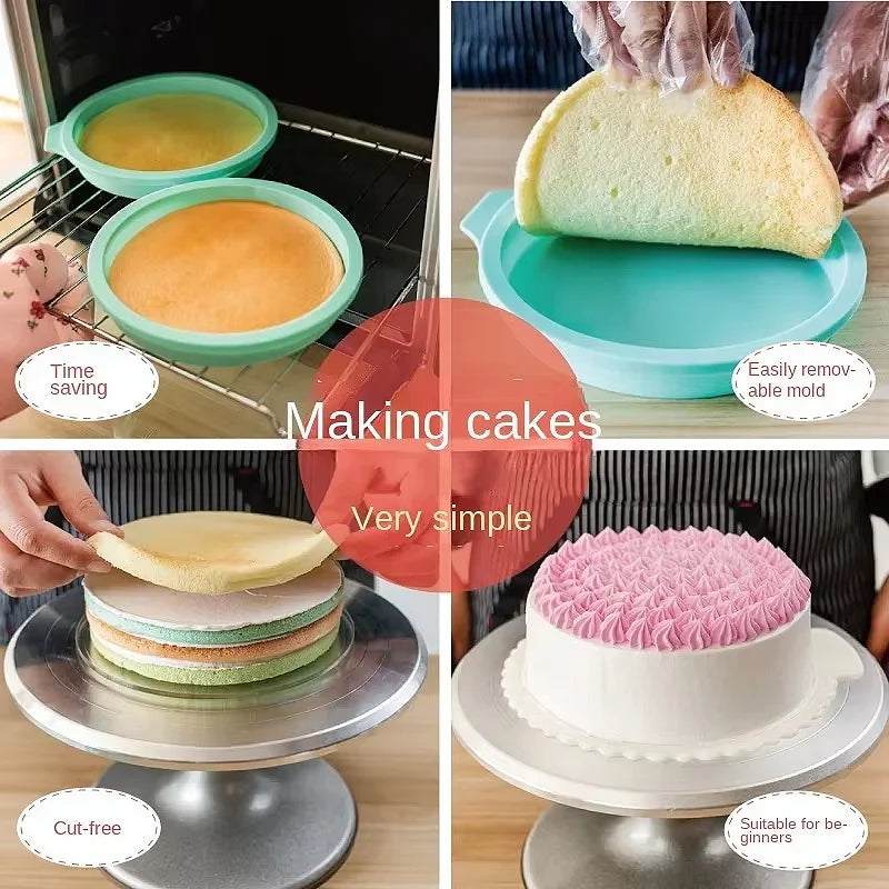 Molde de silicona para pasteles de 4/6/8 pulgadas Verde, juego de moldes redondos de capas de pastel, molde de silicona para hornear, herramientas de repostería para pastel arcoíris y mousse
