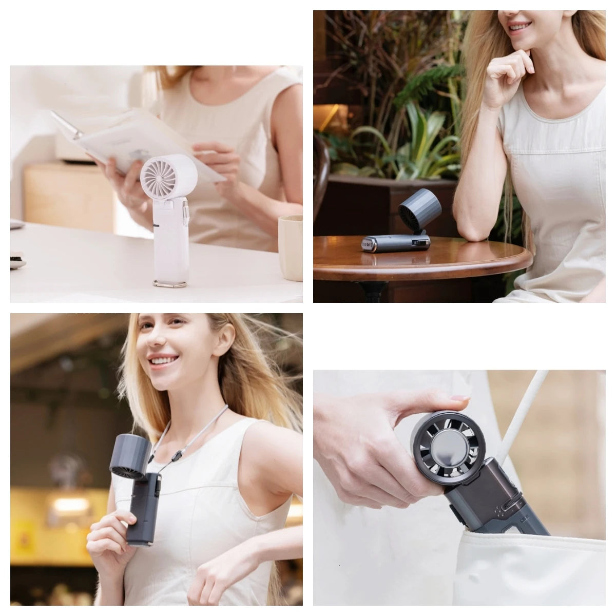 Ventilador portátil de mano con compresa de hielo, ventilador recargable USB de 6000 mAh, ventilador plegable con inclinación de 135° con cable incorporado tipo C