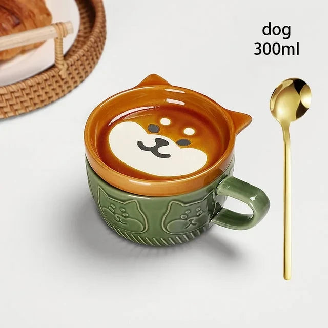 Taza de café japonesa YWDL con dibujo de gato, tapa con patrón de gato, platito pequeño, taza de desayuno linda, taza de café creativa, taza de leche, regalo