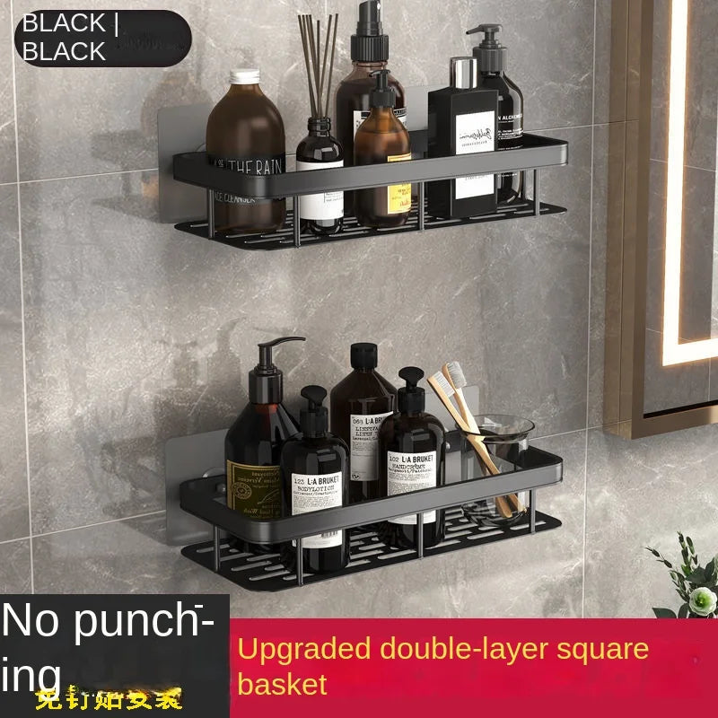 Punch Holes Black Gold Aluminum Shelves Bathroom Kitchen Storage Double Layer Space Saving Rustproof Wall Mounted Design