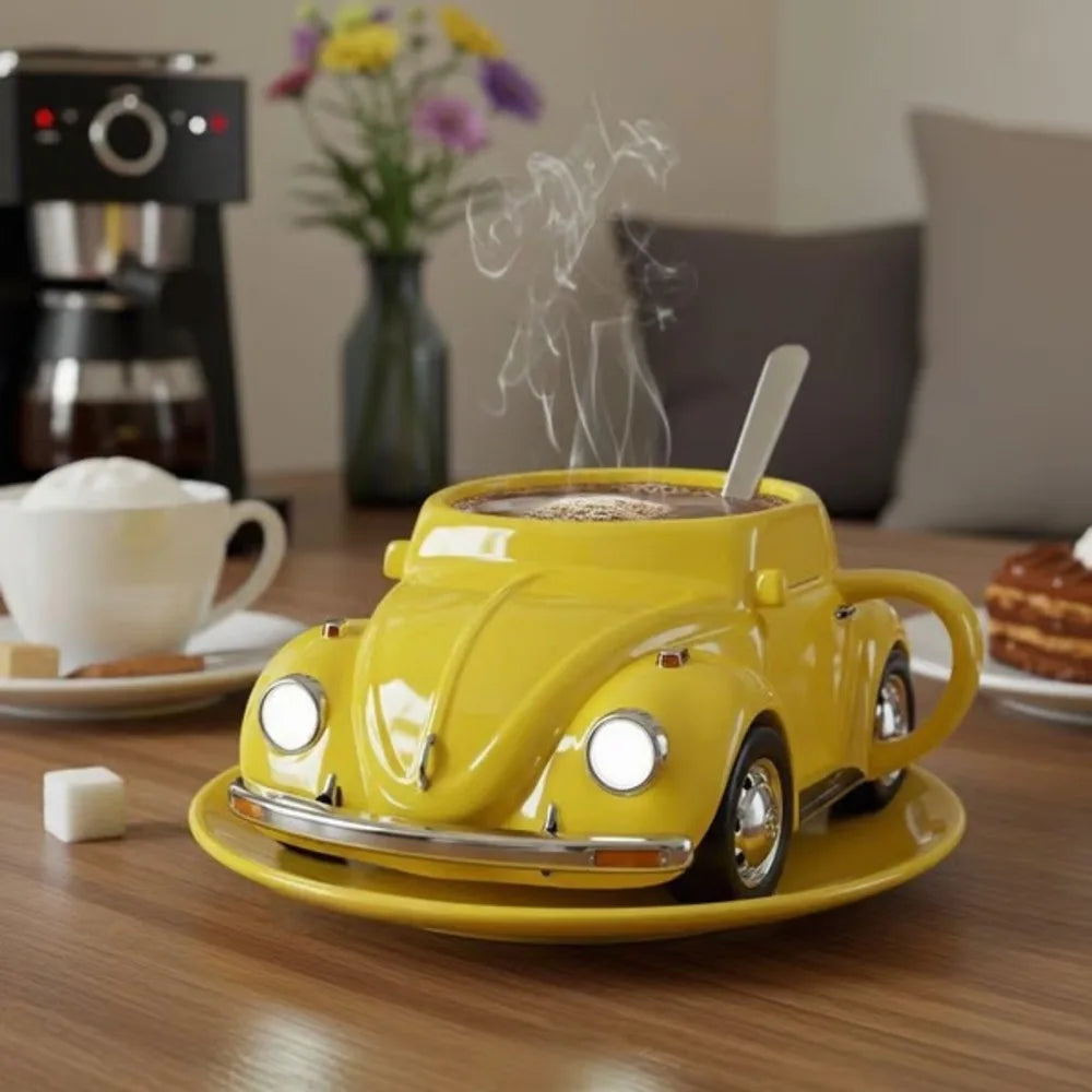 Taza de café con forma de escarabajo, taza de café con forma de coche escarabajo hecha a mano, novedosa, divertida e imaginativa, regalo creativo para amantes de los escarabajos, adecuada