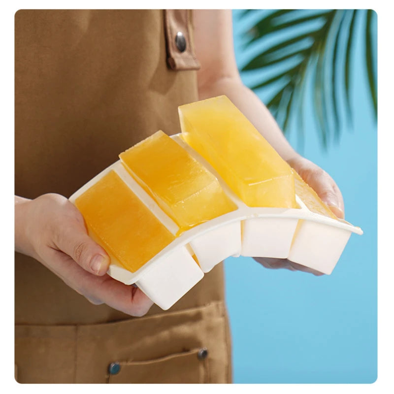 Bandeja de hielo cuadrada de 4 celdas, tira larga, molde de silicona de grado alimenticio, bandeja de hielo rectangular reutilizable para el hogar con tapa o sin tapa