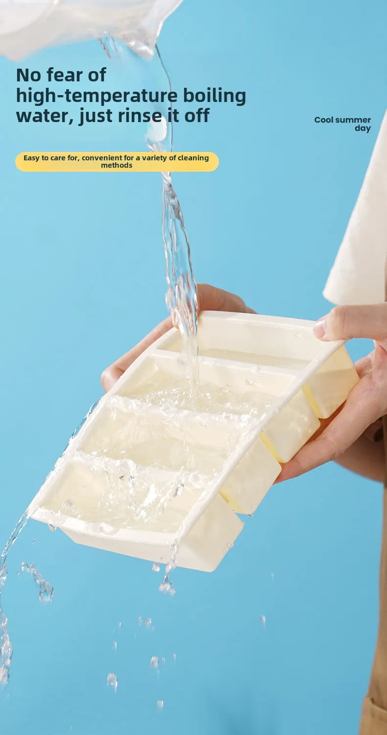 Bandeja de hielo cuadrada de 4 celdas, tira larga, molde de silicona de grado alimenticio, bandeja de hielo rectangular reutilizable para el hogar con tapa o sin tapa