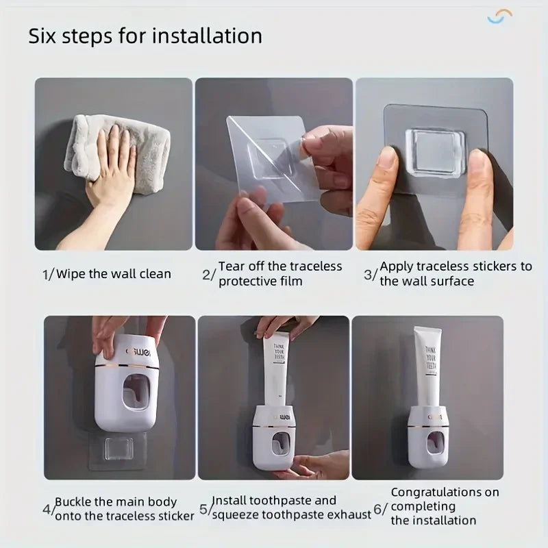 Dispensador automático de pasta de dientes montado en la pared, fácil de instalar sin taladrar, adecuado para varios tubos de pasta de dientes en espiral