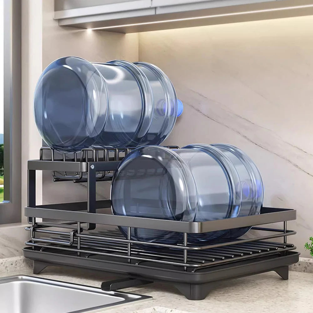 Dish Bowl Drainer Drying Rack Adjustable Kitchen Plates Organizer with Drainboard