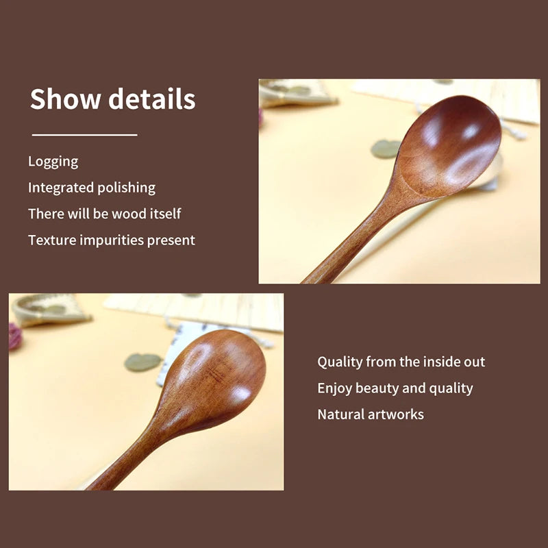 Cuchara de Madera de 1 Pieza Cuchara de Cocina de Bambú Estilo Coreano 9 Pulgadas Utensilios de Mesa de Madera Natural para Sopa Cuchara para Cocinar Miel Café Cuchara para Mezclar
