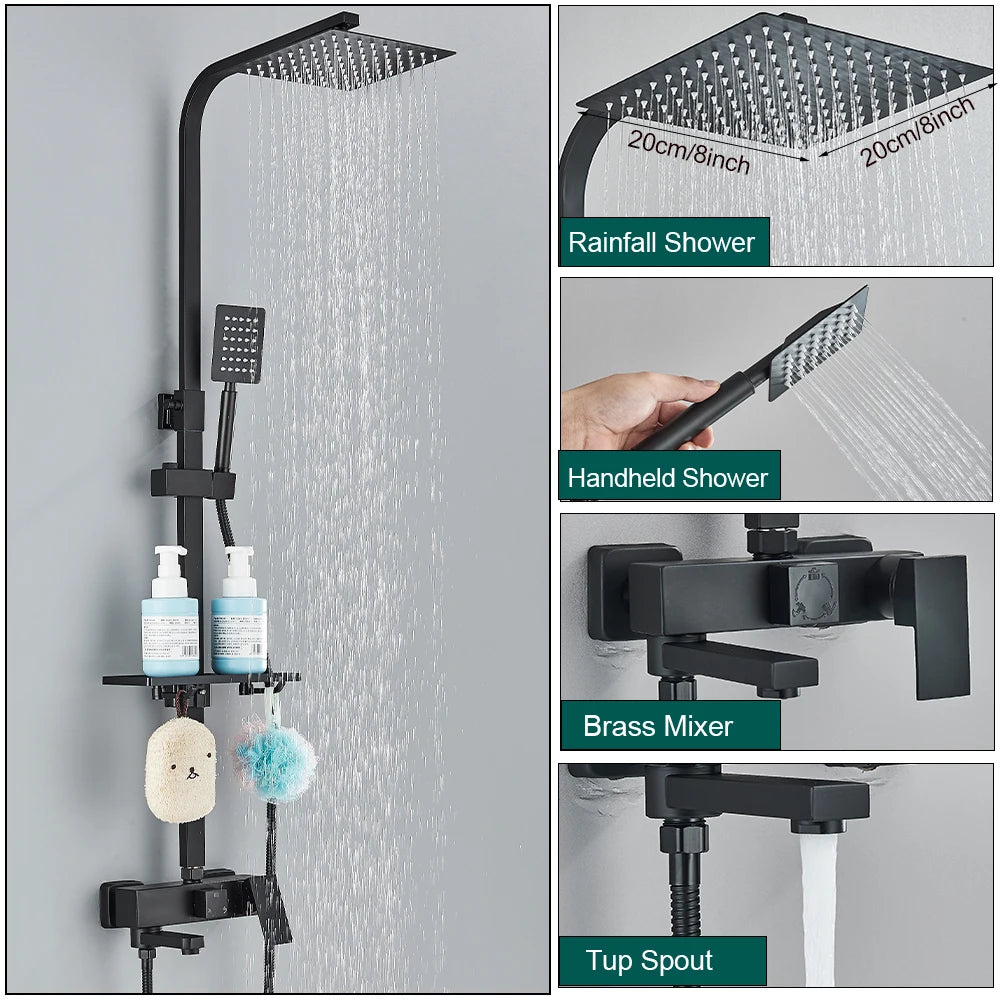 Sistema de Ducha Tipo Columna Negro Mate con Ducha Higiénica