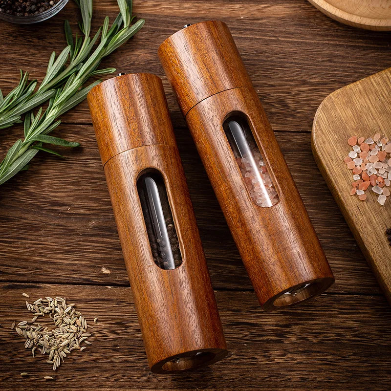 Molino de Sal y Pimienta de Madera, Molino de Pimienta Manual de 8 Pulgadas con Grosor Ajustable y Recargable, Salpimenteros de Madera de Acacia para Cocina