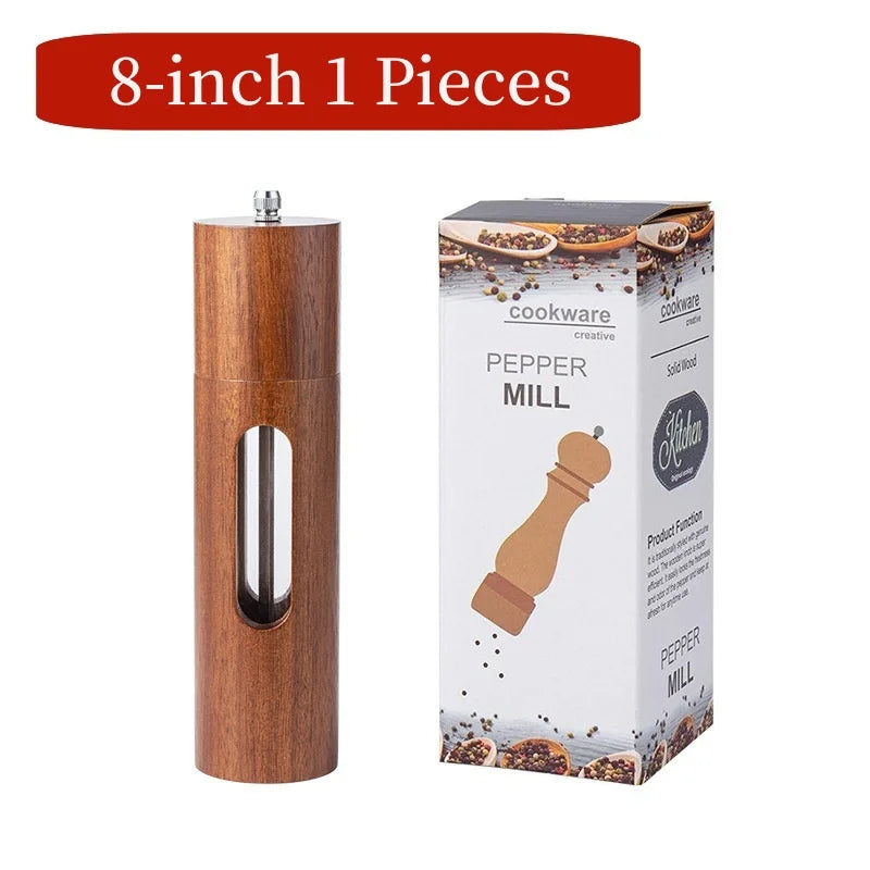 Molino de Sal y Pimienta de Madera, Molino de Pimienta Manual de 8 Pulgadas con Grosor Ajustable y Recargable, Salpimenteros de Madera de Acacia para Cocina