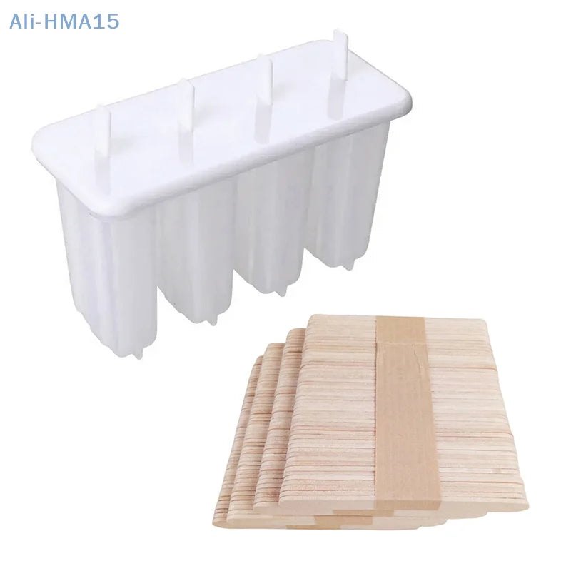 Molde para Helado 4 Moldes para Paletas Conjunto Fabricador de Hielo, Bandeja de Hielo, DIY Reutilizable con Palitos y Tapa Herramienta de Cocina Creativa Verano