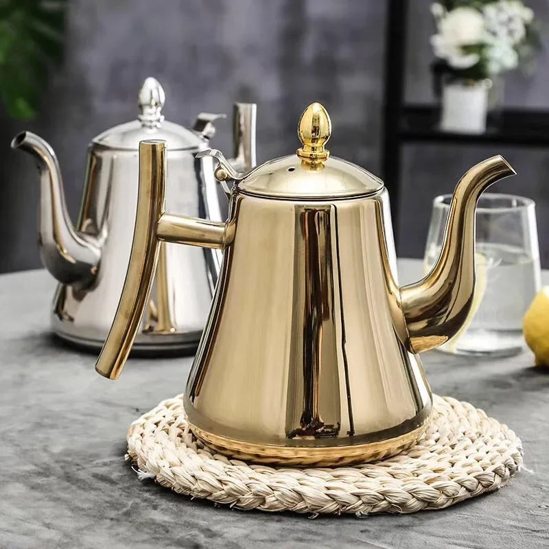 Tetera de acero inoxidable de 1.0L/1.5L/2.0L, con infusor extraíble para té de flores sueltas, tetera de café segura para estufa