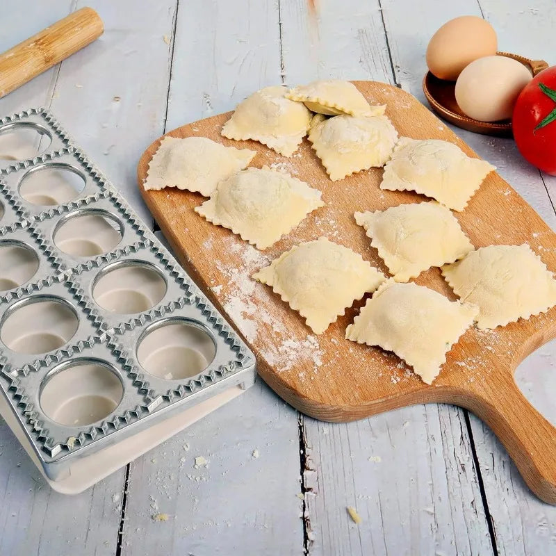 Molde para Dumplings DIY Molde para Raviolis Prensa para Dumplings Molde para Hacer Raviolis Molde de Aleación de Aluminio Sello Cortador de Raviolis con Bandeja y Prensa