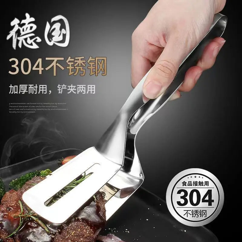 Pala de pescado frito de acero inoxidable dos en uno, pala de doble cara, clip para pescado, pala para filete frito, clip para freír, utensilios de cocina