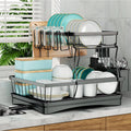 Double-Layer Large Metal Cutlery Dish Drying Rack Countertop Organizer