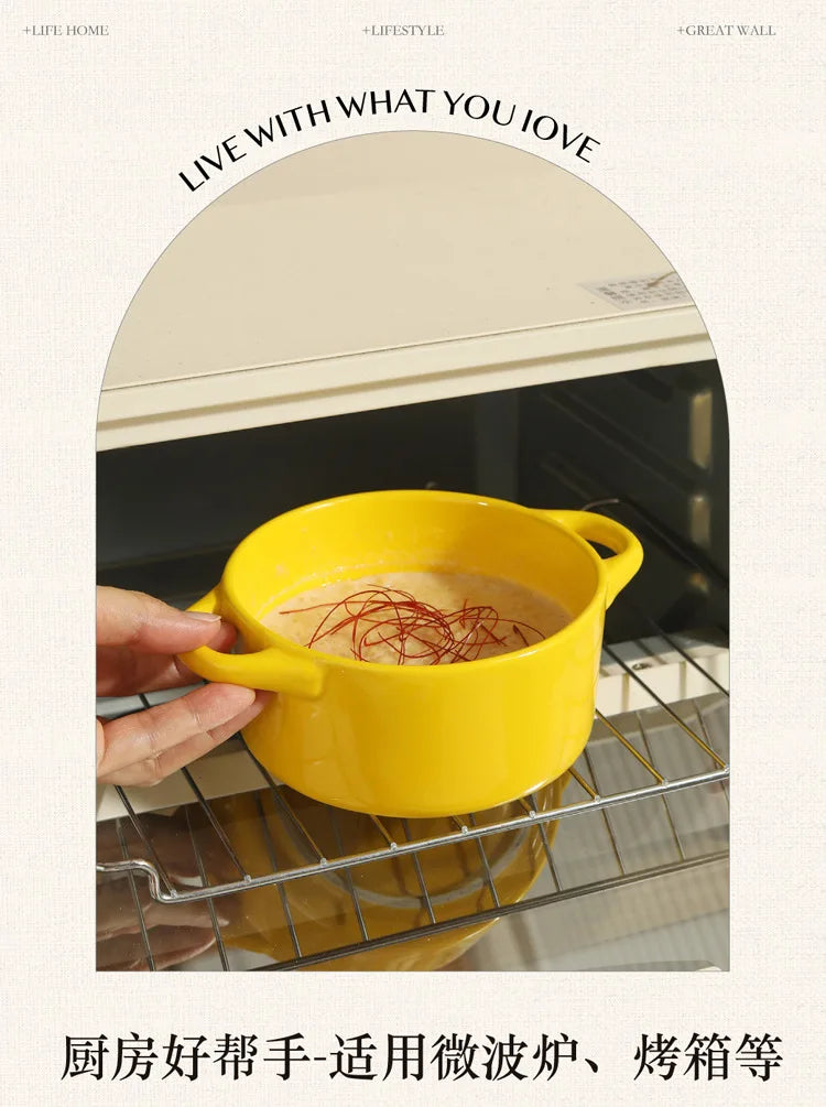 1 pieza de cuenco pequeño de cerámica con doble asa - Seguro para horno para flan de huevo al vapor, sopa casera, pudín, horneado y guisos