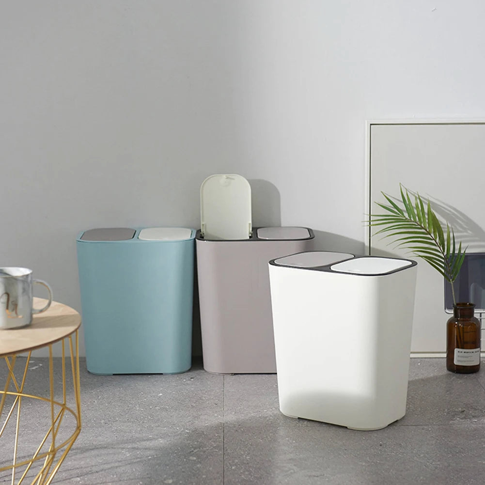 Cubo de basura de cocina de 15L Doble reciclaje 2 secciones Decoración del hogar Sala de estar Dormitorio Baño