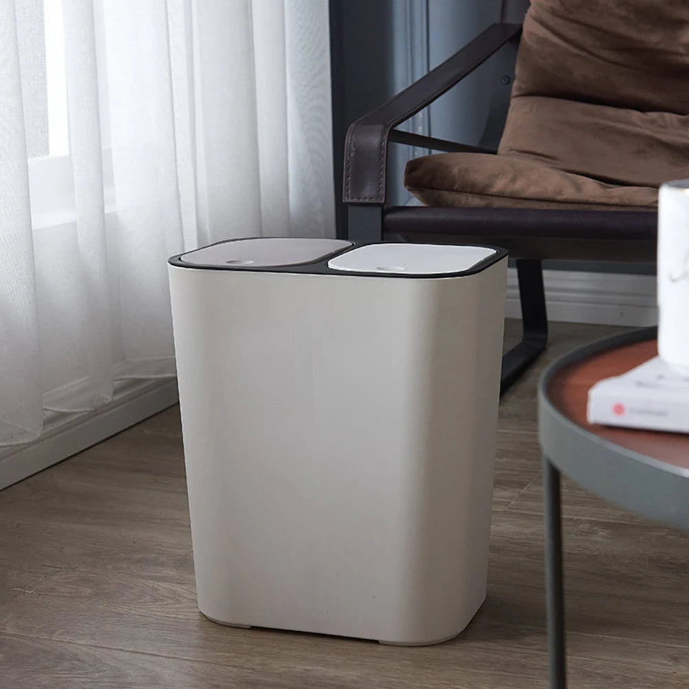 Cubo de basura de cocina de 15L Doble reciclaje 2 secciones Decoración del hogar Sala de estar Dormitorio Baño