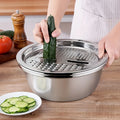 Juego de cocina de 3 piezas de acero inoxidable con molinillo y cuenco filtrante - Drenaje seguro para alimentos para frutas, verduras y queso | Envío en 24 horas