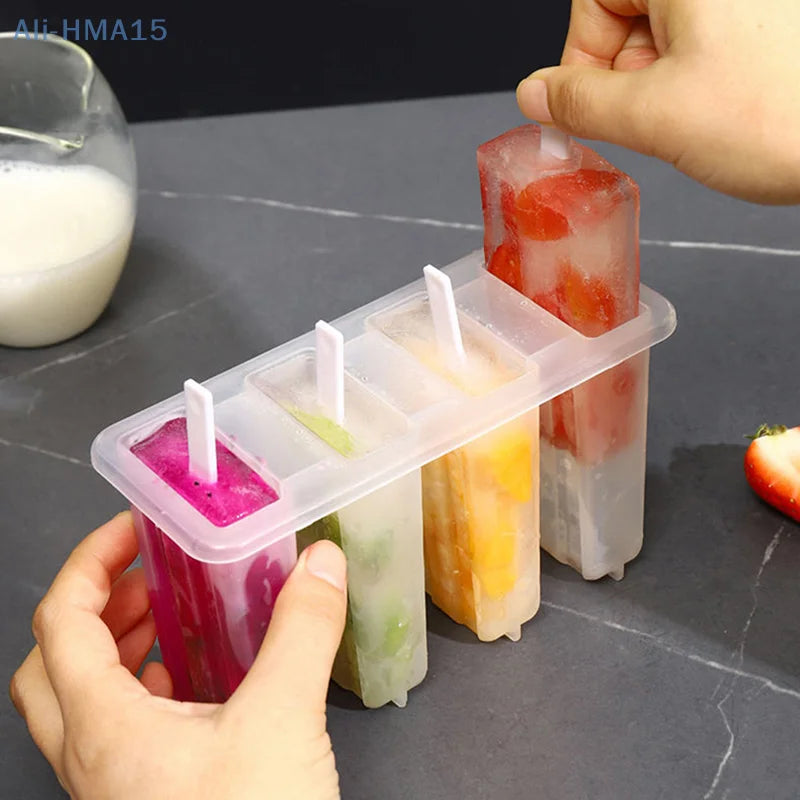 Molde para Helado 4 Moldes para Paletas Conjunto Fabricador de Hielo, Bandeja de Hielo, DIY Reutilizable con Palitos y Tapa Herramienta de Cocina Creativa Verano