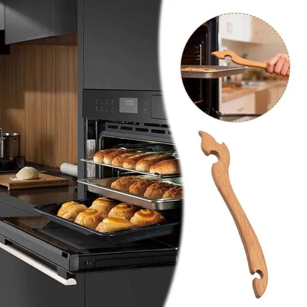 Extractor de Rejilla de Horno de Madera Antideslizante Mango de Madera Resistente al Calor Suave Para Hornear Asar Cocinar Accesorio de Horno 1/2/5 unidades