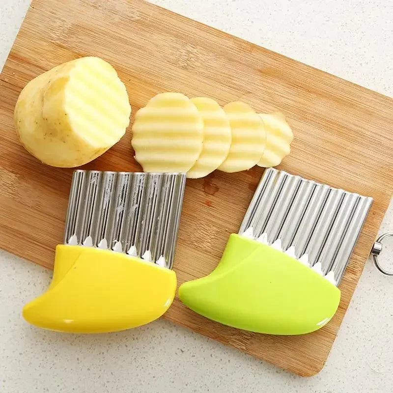 Cortador de Papas de Acero Inoxidable, Cortador de Verduras y Frutas, Cuchillo Ondulado Acanalado, Gadget de Cocina para Papas Fritas