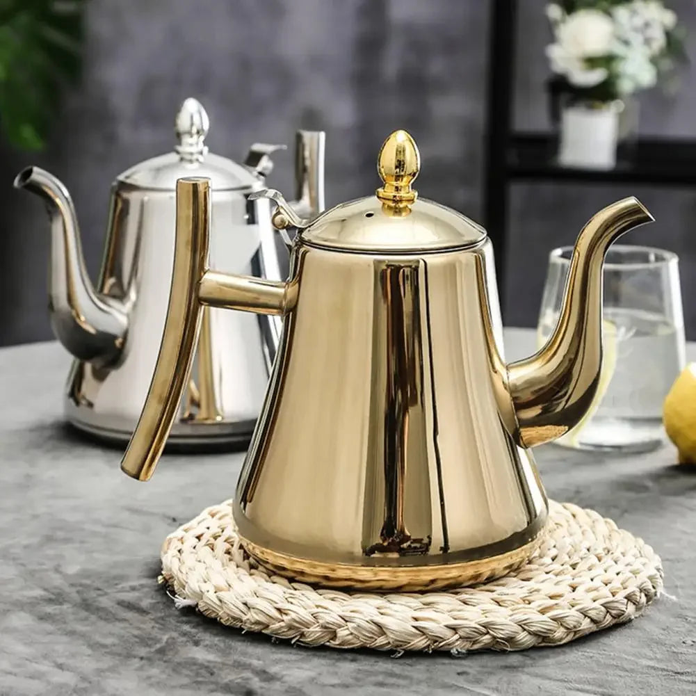 Tetera de acero inoxidable de 1.0L/1.5L/2.0L, con infusor extraíble para té de flores sueltas, tetera de café segura para estufa