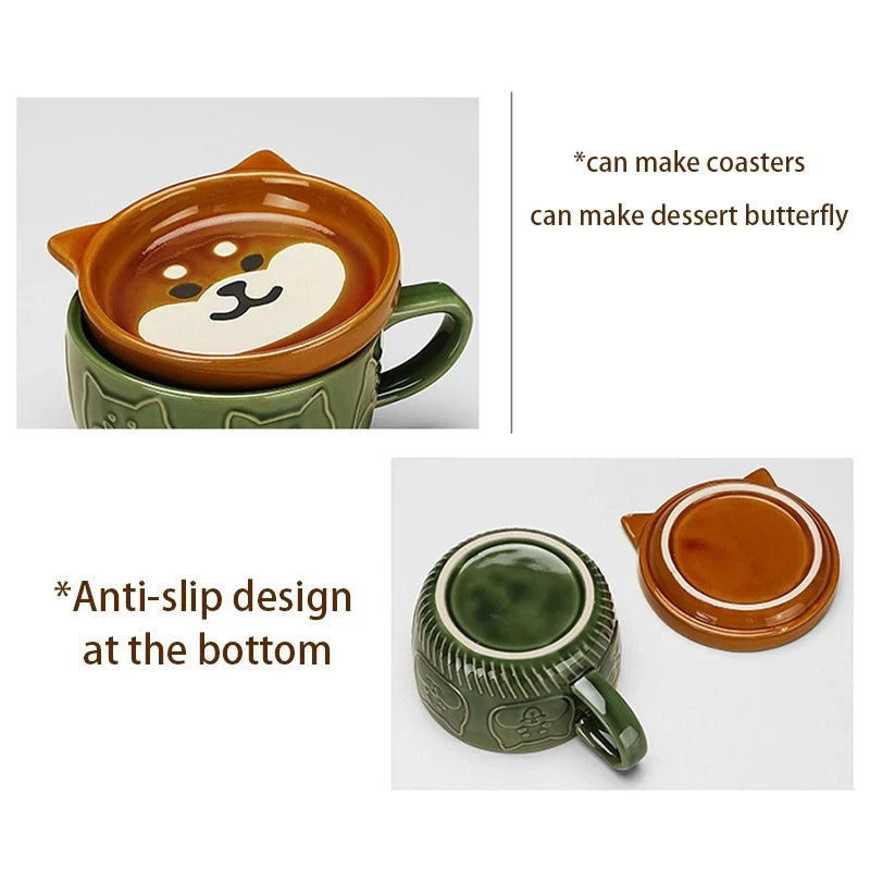 Taza de café japonesa YWDL con dibujo de gato, tapa con patrón de gato, platito pequeño, taza de desayuno linda, taza de café creativa, taza de leche, regalo