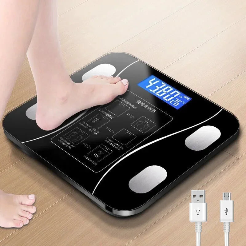Báscula Inteligente Recargable para Electrónica, Peso Corporal y Grasa, Una Báscula Imprescindible para el Baño, Regalo en Casa para Ejercicios de Pérdida de Peso
