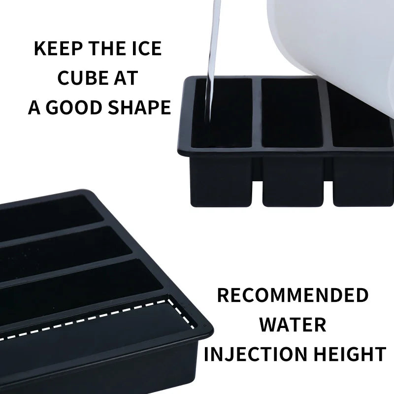 Bandeja de Hielo Larga con 4 Compartimentos, Molde de Hielo de Silicona Reutilizable, Fabricante de Cubitos de Hielo de Silicona de Calidad Alimentaria y Libre de BPA