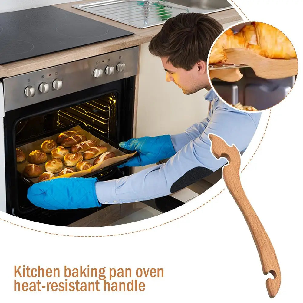 Extractor de Rejilla de Horno de Madera Antideslizante Mango de Madera Resistente al Calor Suave Para Hornear Asar Cocinar Accesorio de Horno 1/2/5 unidades