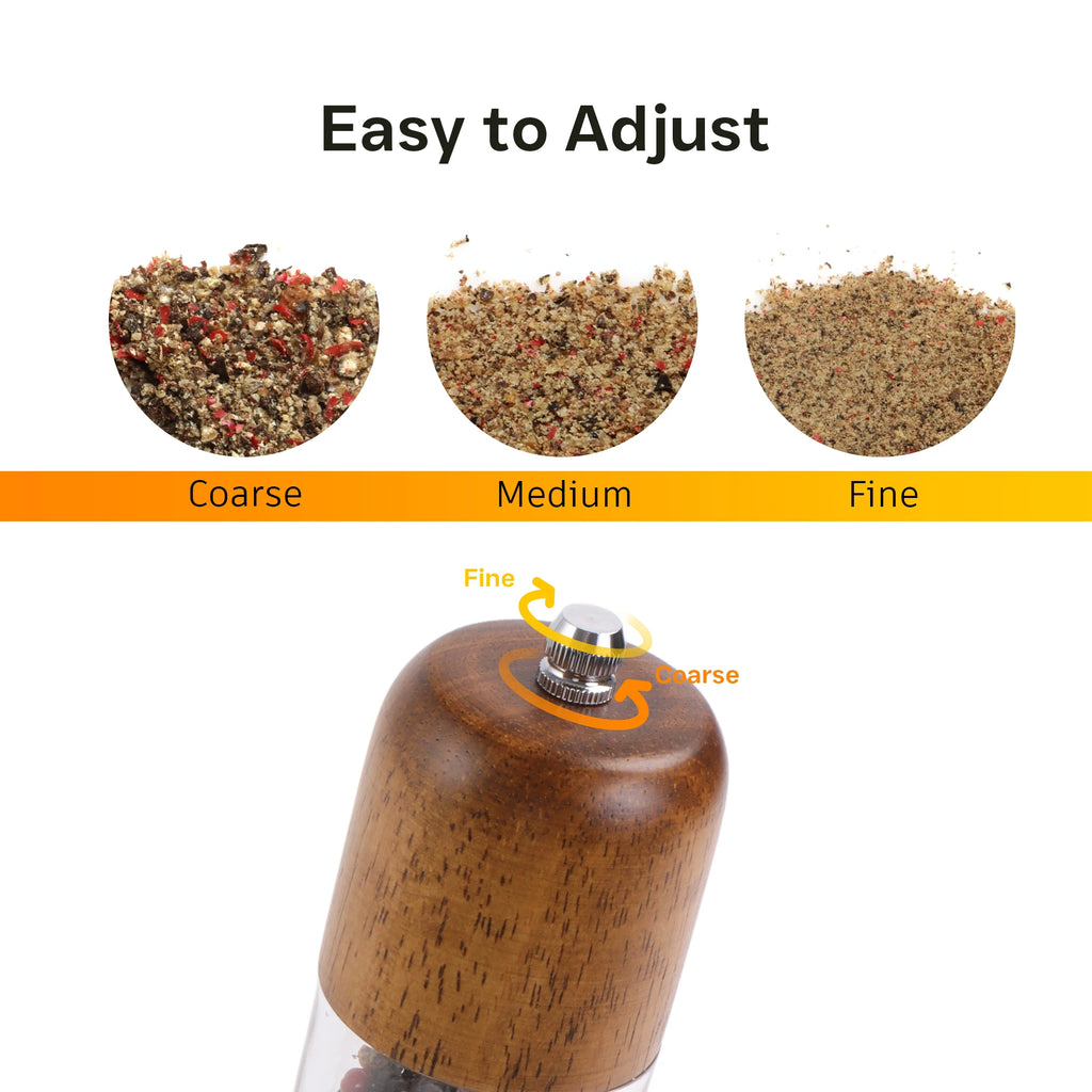 Set de Molino de Sal y Pimienta de Madera de Roble de 8 Pulgadas con Núcleo de Molino de Cerámica Ajustable