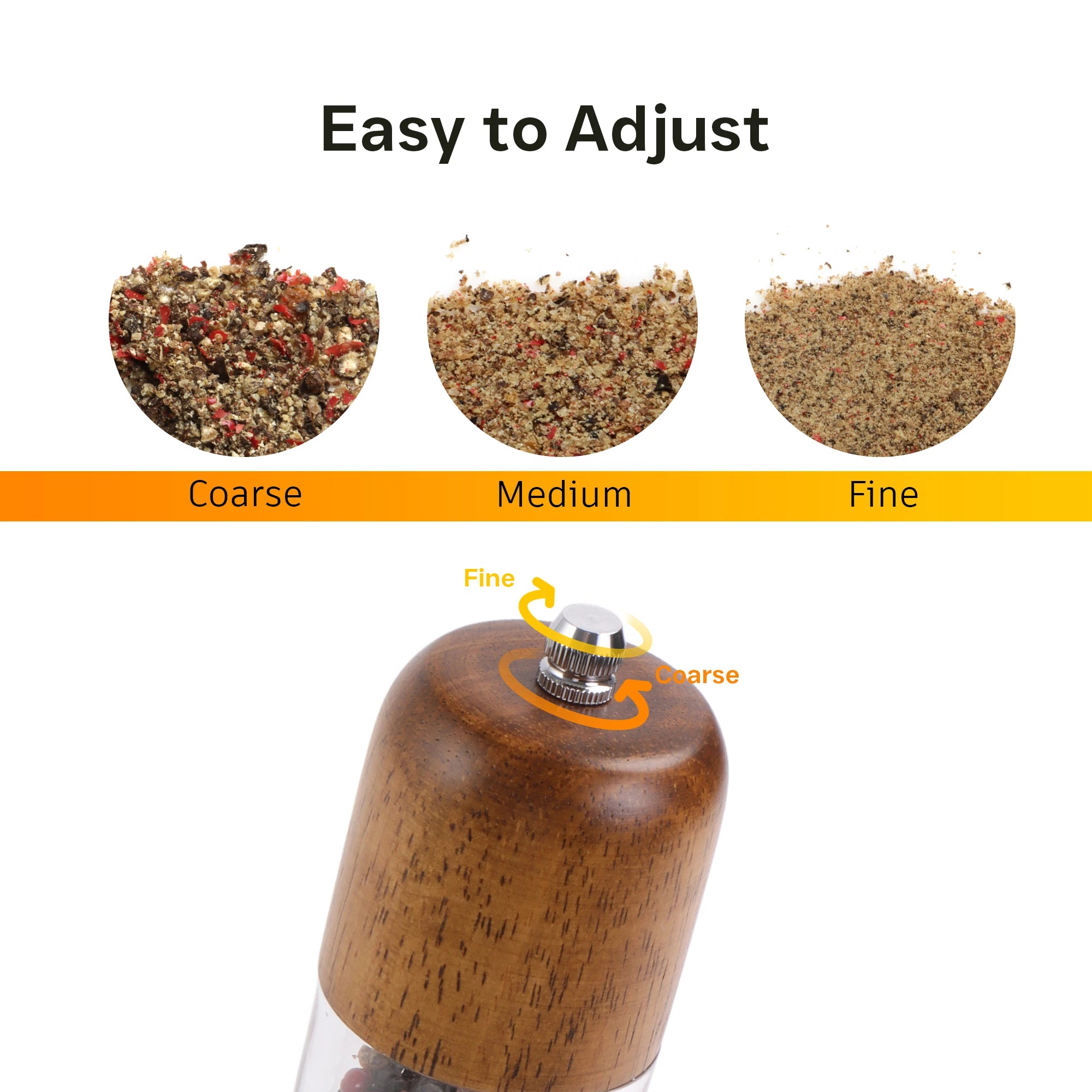 Set de Molino de Sal y Pimienta de Madera de Roble de 8 Pulgadas con Núcleo de Molino de Cerámica Ajustable