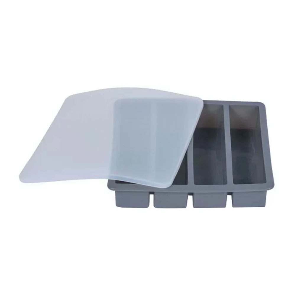 Bandeja de Hielo Larga con 4 Compartimentos, Molde de Hielo de Silicona Reutilizable, Fabricante de Cubitos de Hielo de Silicona de Calidad Alimentaria y Libre de BPA