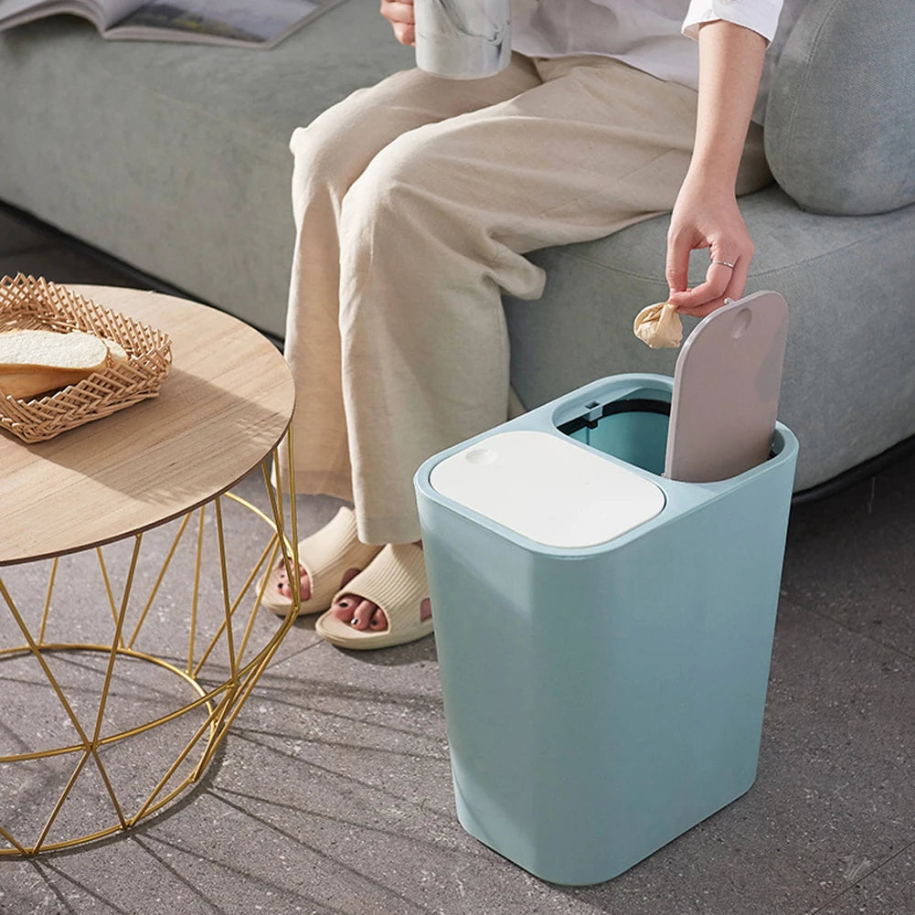 Cubo de basura de cocina de 15L Doble reciclaje 2 secciones Decoración del hogar Sala de estar Dormitorio Baño