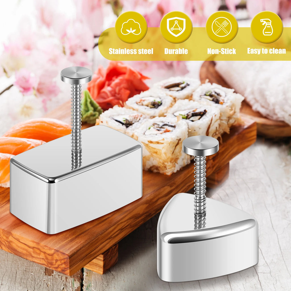 Molde para Onigiri Antiadherente de Acero Inoxidable Triangular y Rectangular Molde para Bolas de Arroz DIY Musubi Sushi Prensa para Almuerzo de Niños Bento