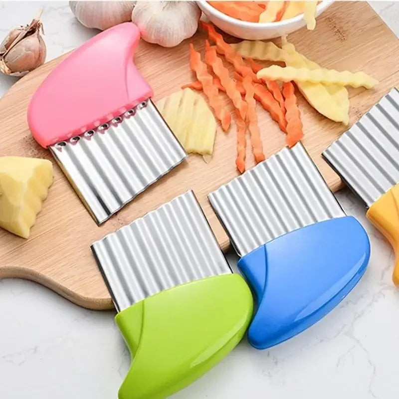 Cortador de Papas de Acero Inoxidable, Cortador de Verduras y Frutas, Cuchillo Ondulado Acanalado, Gadget de Cocina para Papas Fritas