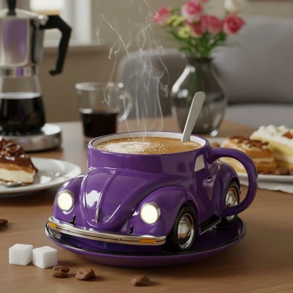 Taza de café con forma de escarabajo, taza de café con forma de coche escarabajo hecha a mano, novedosa, divertida e imaginativa, regalo creativo para amantes de los escarabajos, adecuada