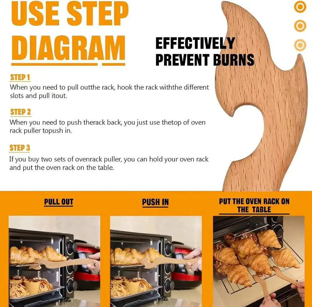 Extractor de Rejilla de Horno de Madera Antideslizante Mango de Madera Resistente al Calor Suave Para Hornear Asar Cocinar Accesorio de Horno 1/2/5 unidades