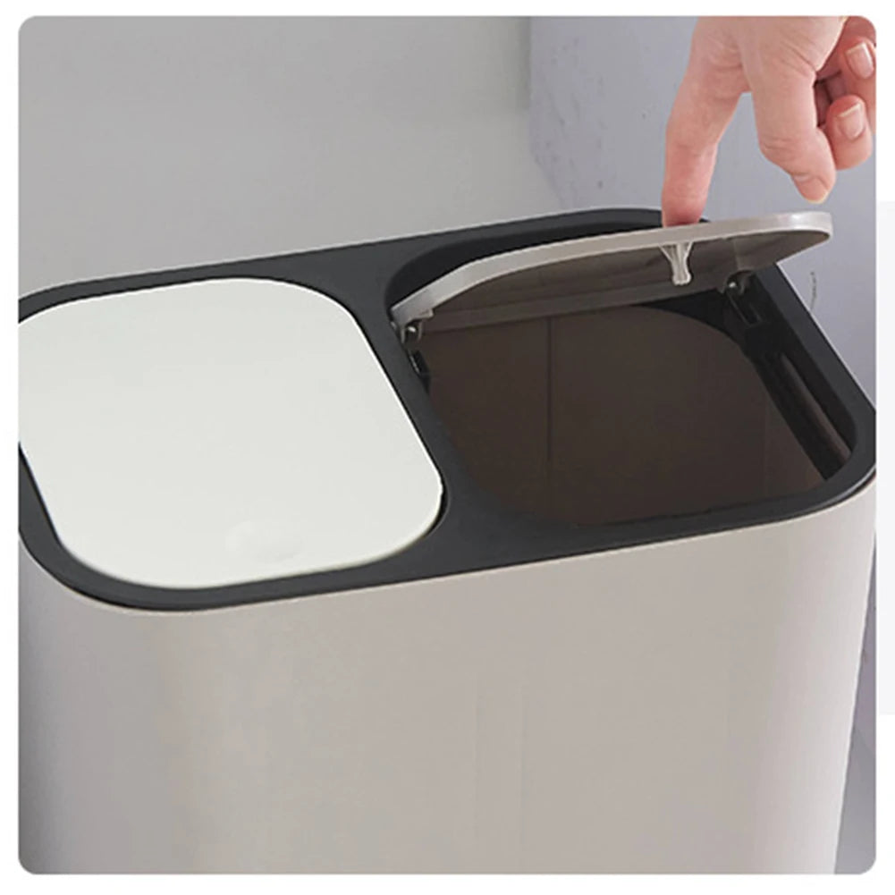 Cubo de basura de cocina de 15L Doble reciclaje 2 secciones Decoración del hogar Sala de estar Dormitorio Baño