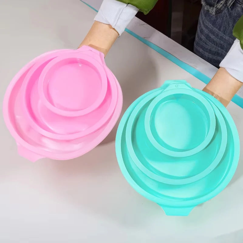 Molde de silicona para pasteles de 4/6/8 pulgadas Verde, juego de moldes redondos de capas de pastel, molde de silicona para hornear, herramientas de repostería para pastel arcoíris y mousse