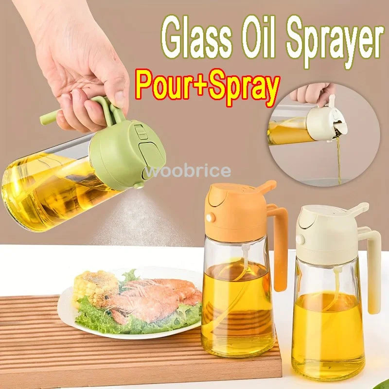 Spray de Aceite de Cocina 2 en 1 Botella Rociadora de Aceite de Vidrio Botella Multifuncional Dispensadores de Aceite para Cocinar y Barbacoa Rociador de Aceite de Oliva Herramienta de Cocina
