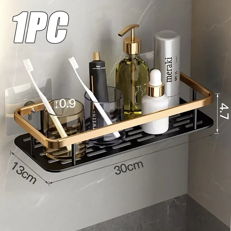 Punch Holes Black Gold Aluminum Shelves Bathroom Kitchen Storage Double Layer Space Saving Rustproof Wall Mounted Design