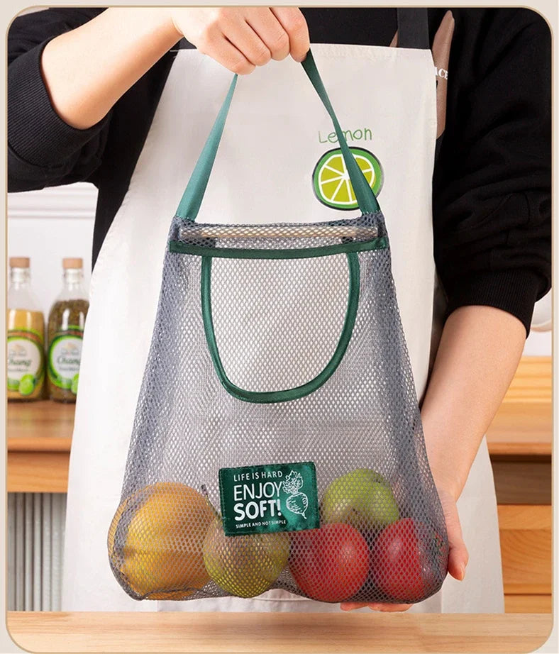 1PC Bolsa de Almacenamiento Colgante de Malla Portátil Multiusos Transpirable para Cocina, Frutas y Verduras