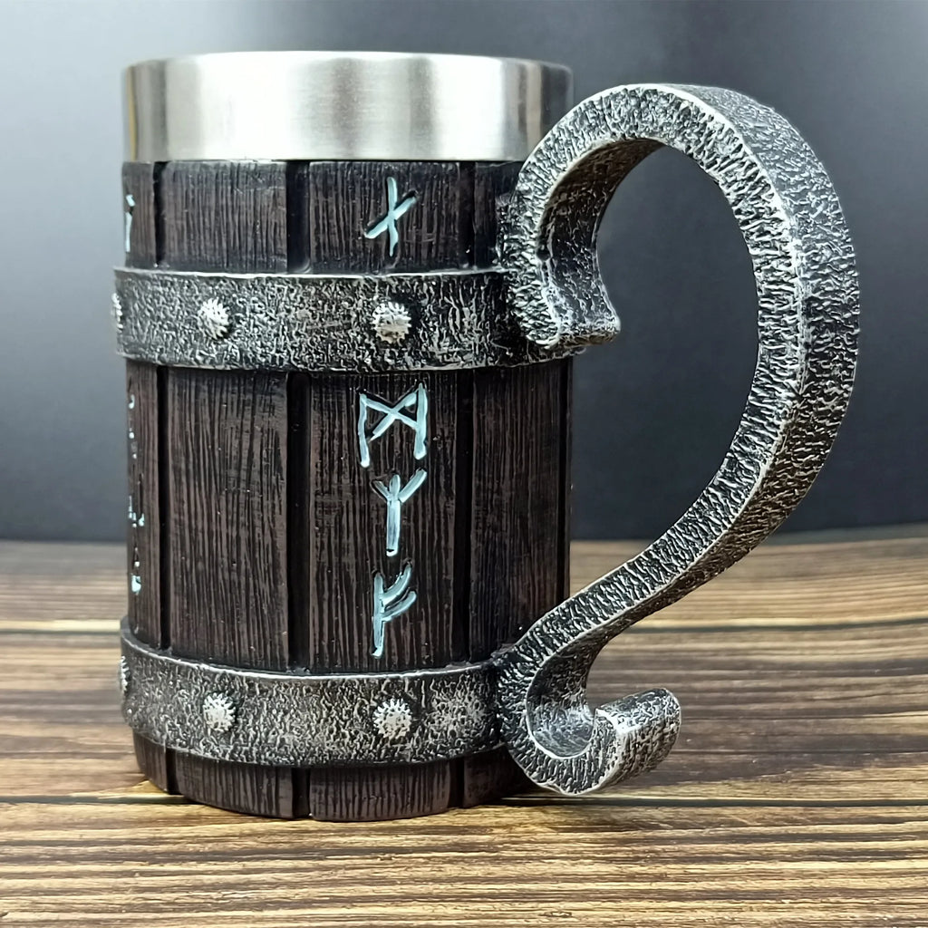 Jarra de cerveza de madera estilo barril, jarra de cerveza de acero inoxidable de gran capacidad, taza de café, copa de vino, metálica e aislada, como regalo para bar o fiesta