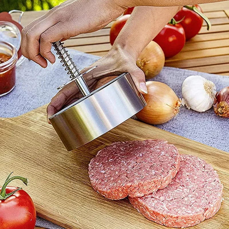 Prensa para Hamburguesas, Acero Inoxidable 304, Antiadherente, Molde Redondo Manual para Bolas de Arroz, Grosor Ajustable, Herramientas de Cocina para Carne de Res y BBQ