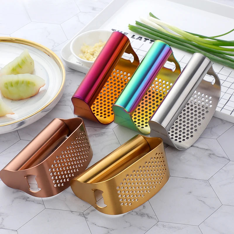 Gadgets de Cocina Multifuncionales Prensa de Ajo de Acero Inoxidable Manual Exprimidor de Jengibre y Ajo Triturador Herramientas para Verduras Abridor de Botellas