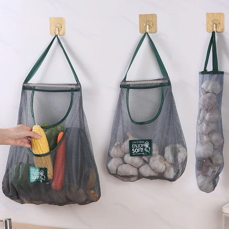 1PC Bolsa de Almacenamiento Colgante de Malla Portátil Multiusos Transpirable para Cocina, Frutas y Verduras