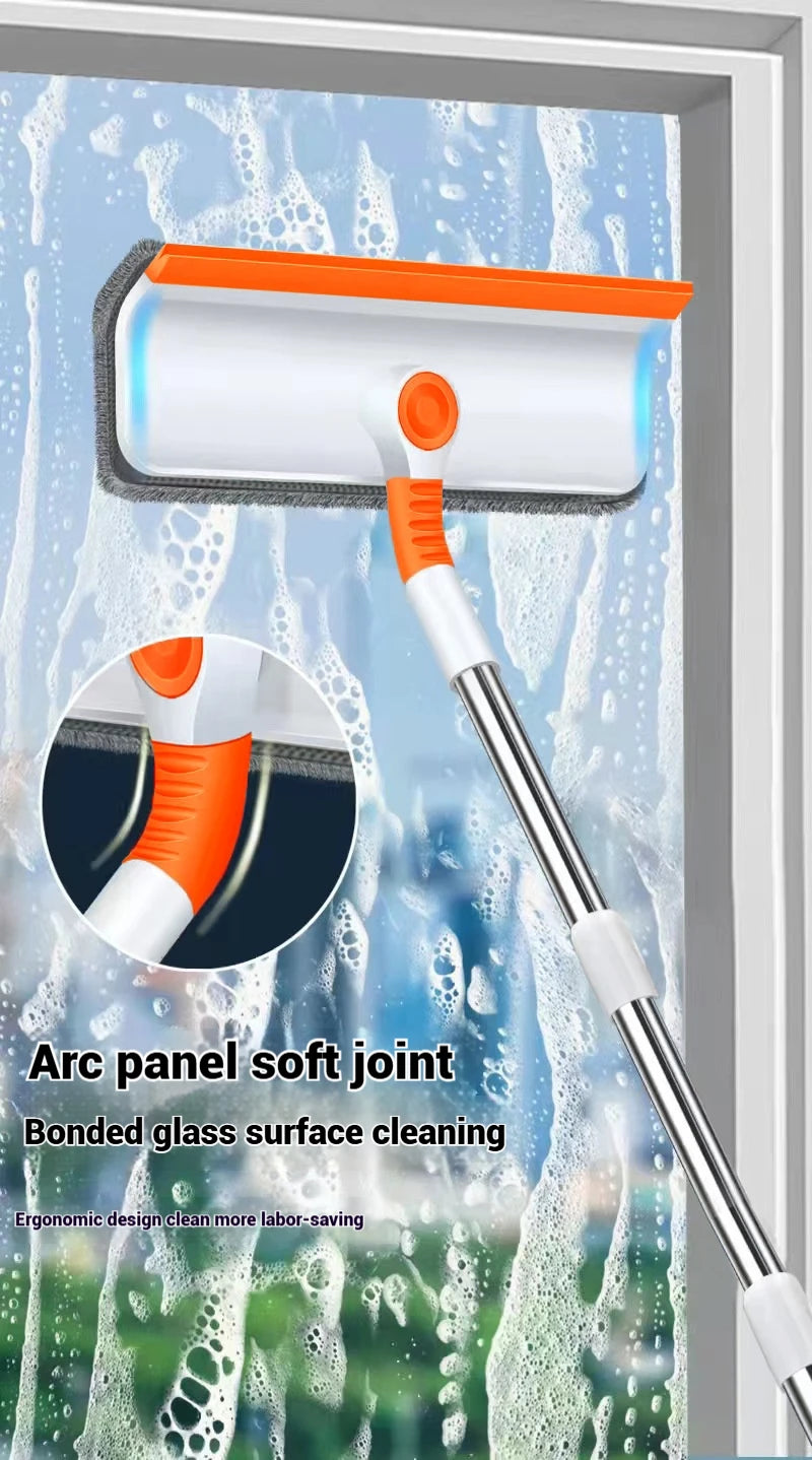 Limpiador de Ventanas con Mango Largo (51 pulg.), Herramienta de Limpieza de Vidrios con Escobilla de Silicona y Cepillo de Microfibra, Kit de Limpieza de Ventanas