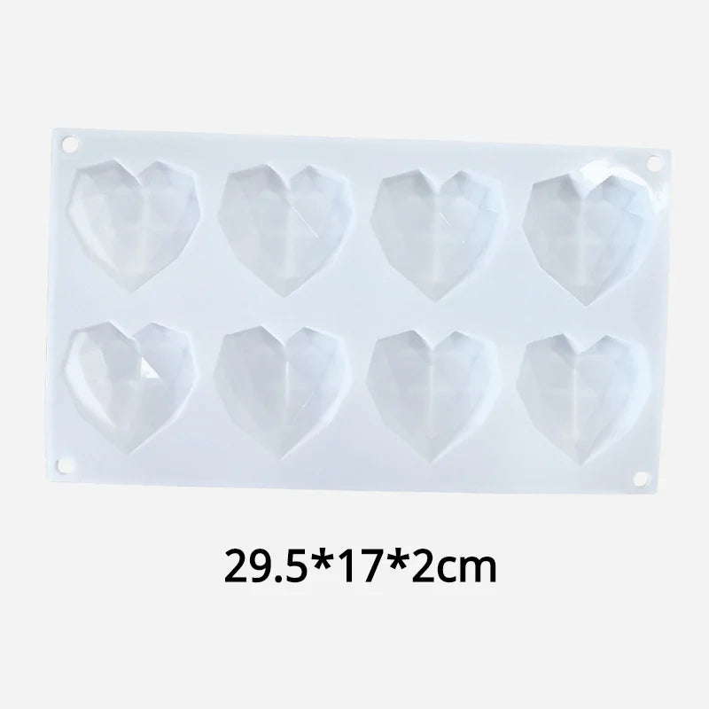 Juego de Moldes de Silicona en Forma de Diamante con Letras y Números, 1/6/8 Cavidades en Forma de Corazón para Mousse, Pasteles, Chocolate, Jabón y Velas
