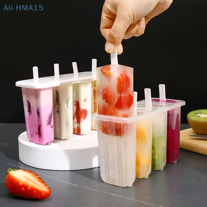 Molde para Helado 4 Moldes para Paletas Conjunto Fabricador de Hielo, Bandeja de Hielo, DIY Reutilizable con Palitos y Tapa Herramienta de Cocina Creativa Verano